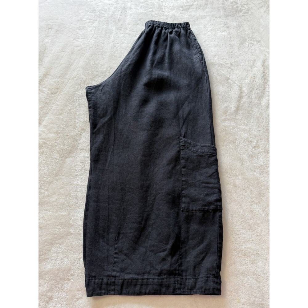 Bryn Walker 100% Linen Pants Women’s M Black Wide Leg Lagenlook Pull On Cropped - Picture 7 of 15